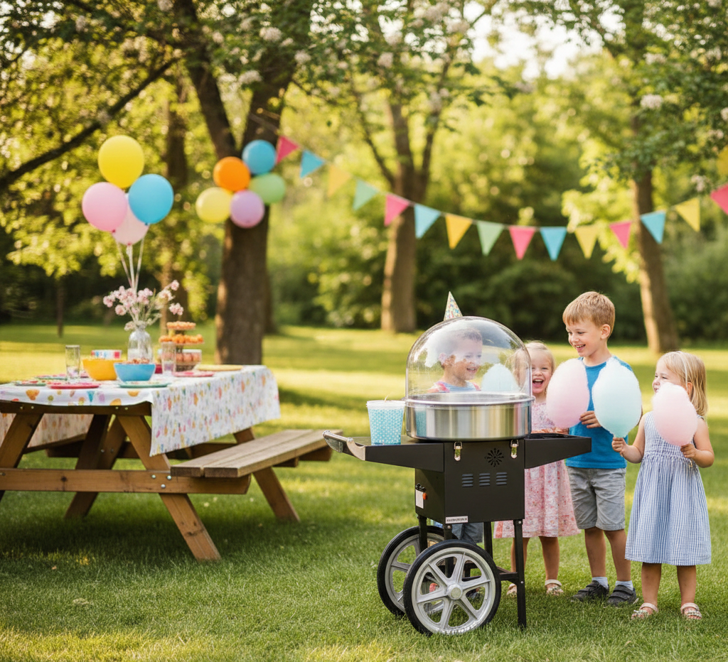 stroj na cukrovú vatu na oslave